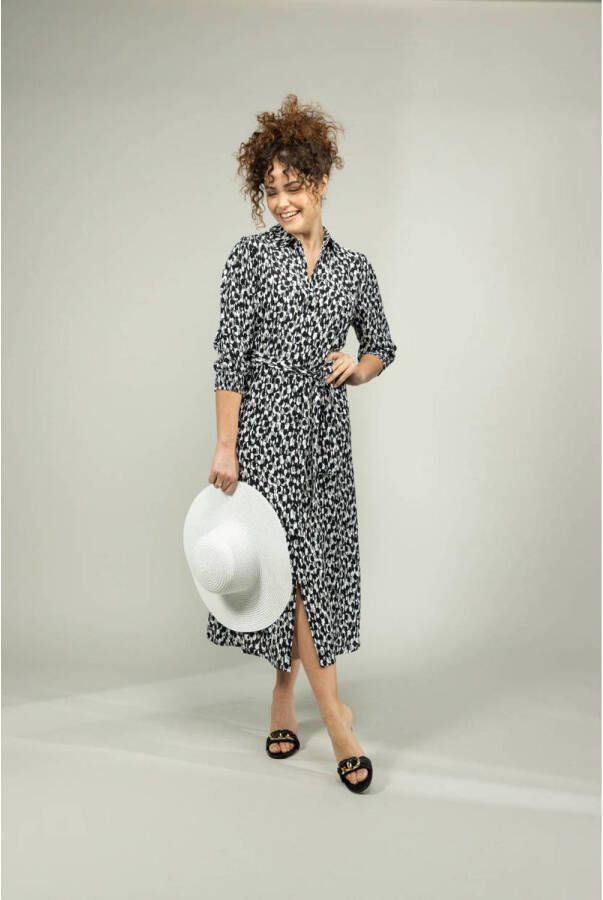 LabeL DOT blousejurk Sannah met stippen en ceintuur zwart wit