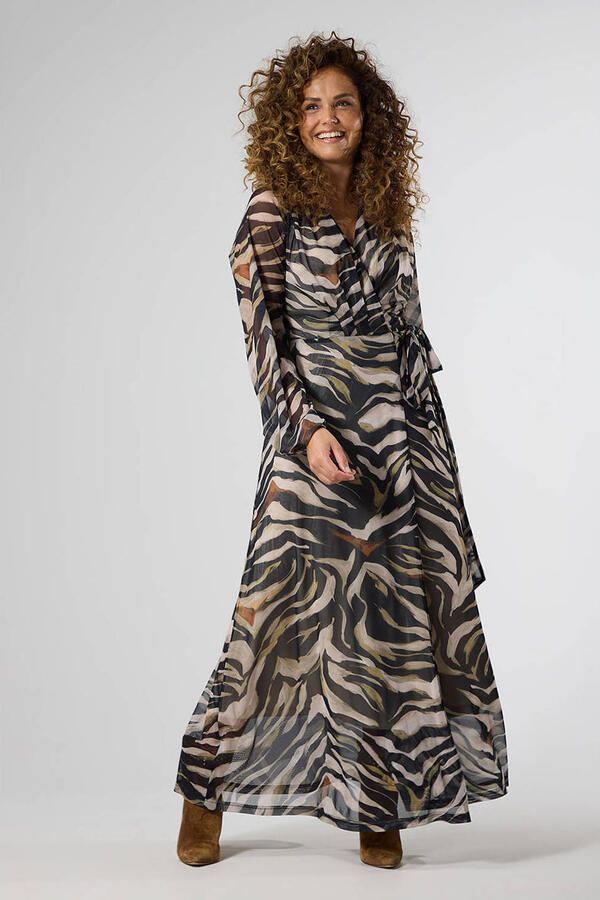 LabeL DOT A-lijn midi jurk met ceintuur en zebraprint