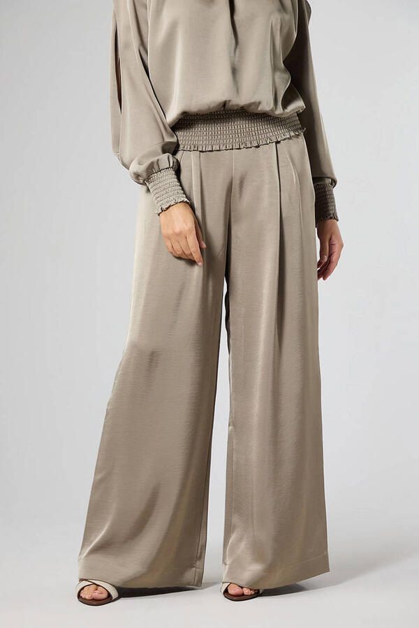 LabeL DOT acetaat wide leg broek taupe