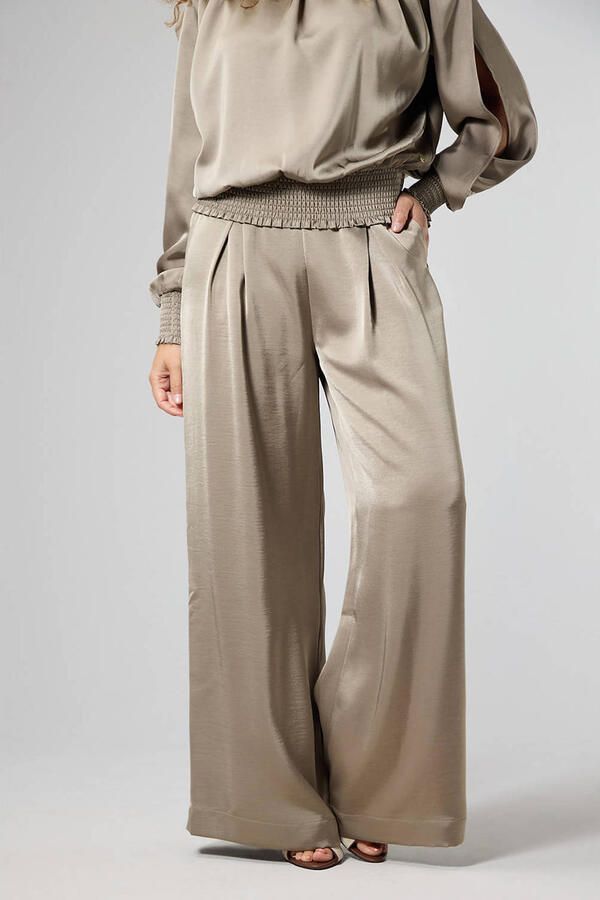 LabeL DOT acetaat wide leg broek taupe - Foto 2