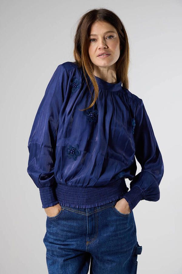 LabeL DOT blouse met borduursels donkerblauw