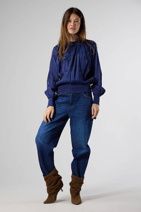 LabeL DOT blouse met borduursels donkerblauw - Foto 3