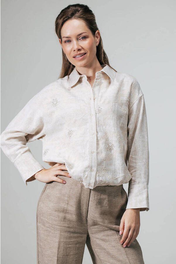 LabeL DOT gebloemde blouse beige