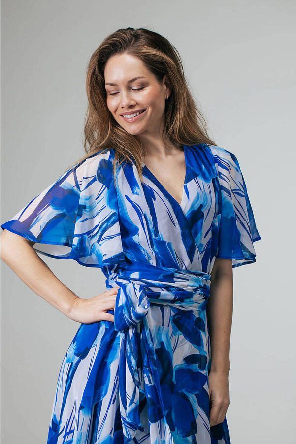 LabeL DOT gebloemde wikkel- overslagjurk blauw