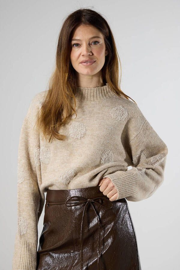 LabeL DOT gebreide trui met stippen en wol beige - Foto 3