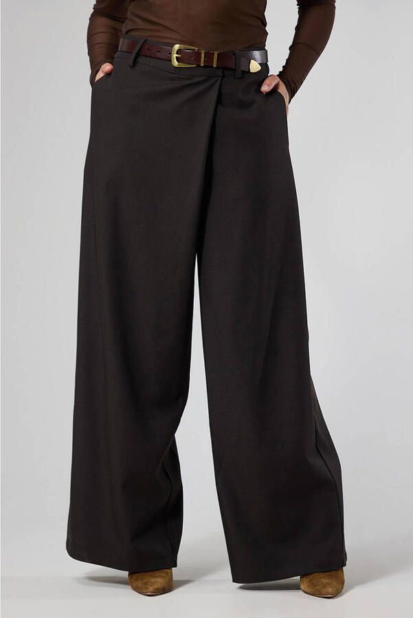 LabeL DOT high waist wide leg broek bruin