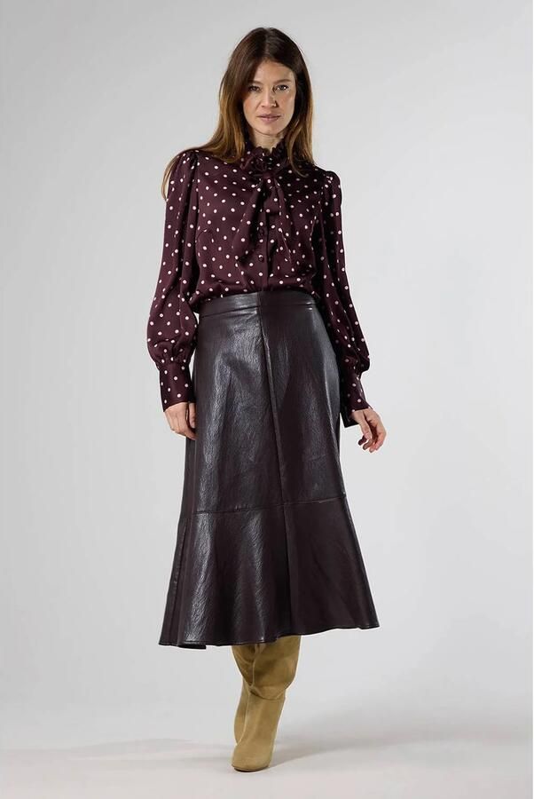LabeL DOT imitatieleren midi rok donkerbruin - Foto 2