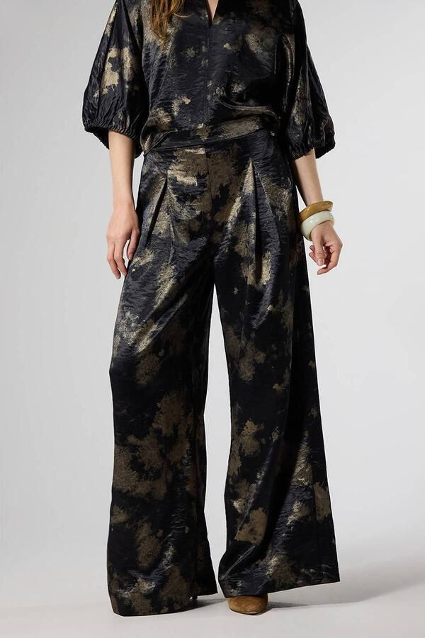 LabeL DOT wide leg broek met print zwart goud - Foto 3