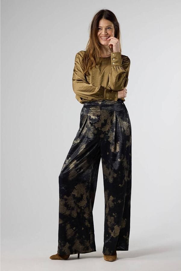 LabeL DOT wide leg broek met print zwart goud - Foto 2
