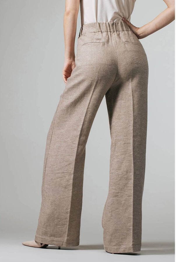 LabeL DOT wide leg high waist broek met linnen taupe - Foto 3
