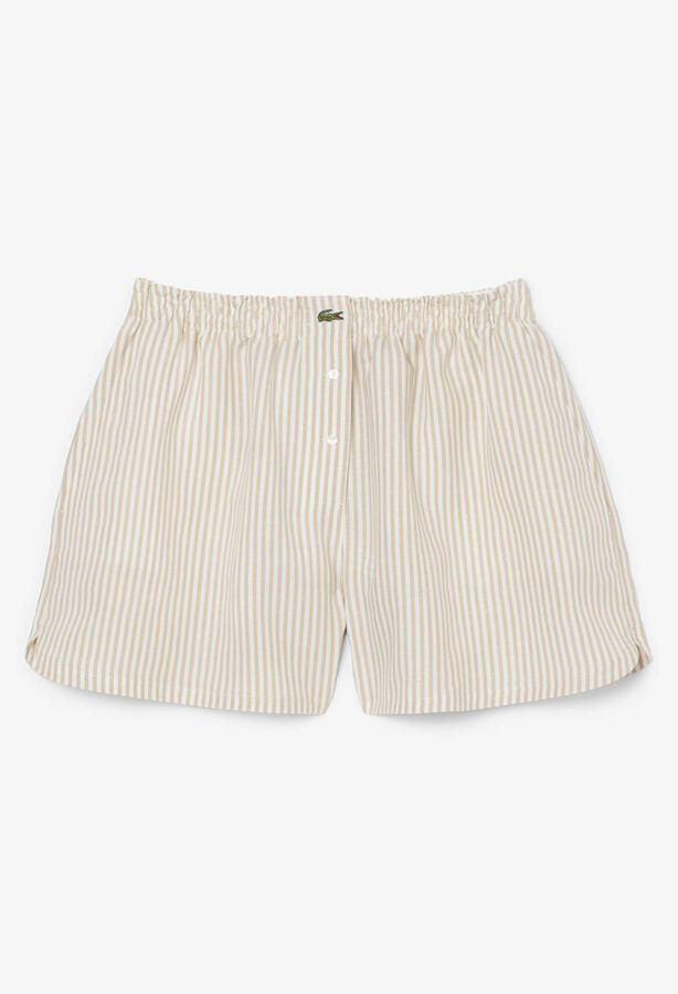 Lacoste baggy high waist gestreepte casual short met linnen beige - Foto 3