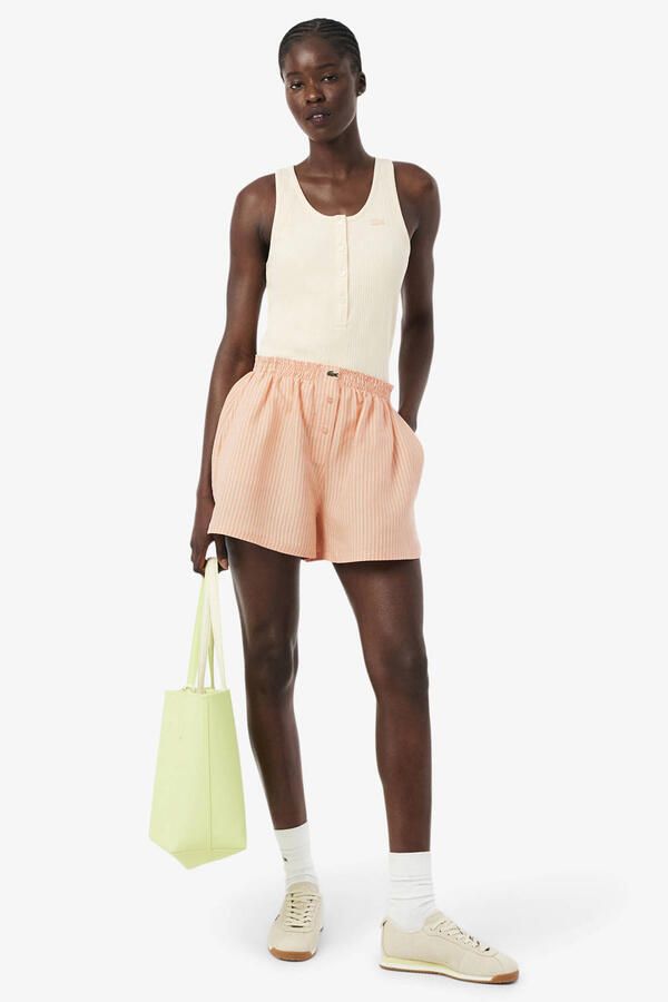 Lacoste baggy high waist gestreepte casual short met linnen oranje