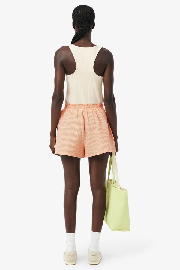 Lacoste baggy high waist gestreepte casual short met linnen oranje - Foto 3