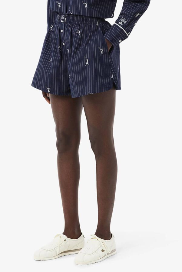 Lacoste baggy regular waist gestreepte sweatshort donkerblauw