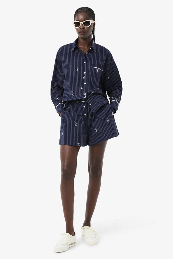 Lacoste baggy regular waist gestreepte sweatshort donkerblauw - Foto 3