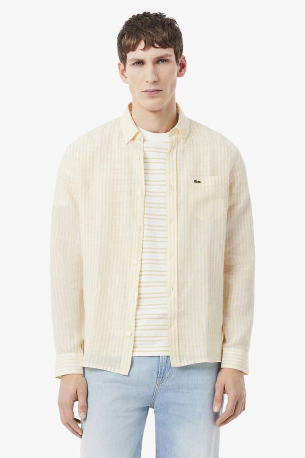 Lacoste casual overhemd lichtgeel