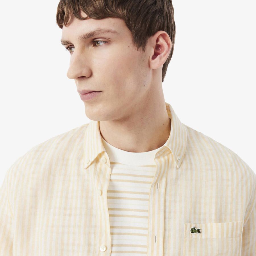 Lacoste casual overhemd lichtgeel - Foto 2