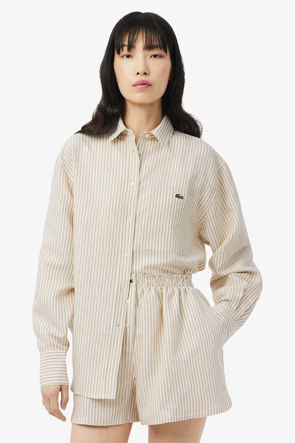 Lacoste gestreepte blouse met linnen camel