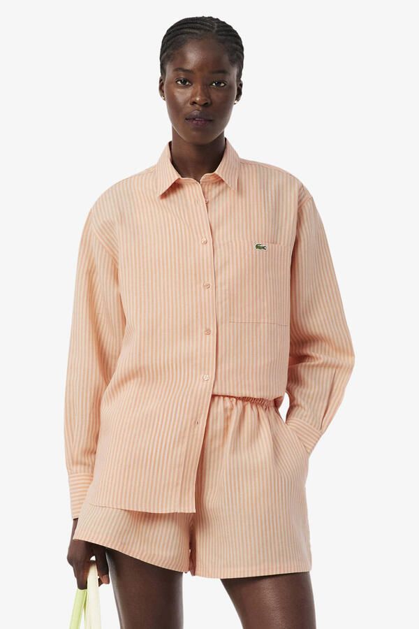 Lacoste gestreepte blouse met linnen oranje
