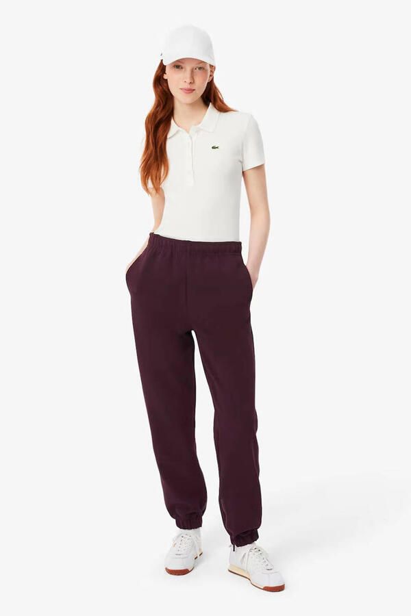 Lacoste high waist regular fit broek donkerrood