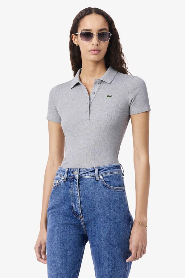 Lacoste polo grijs rib gebreid