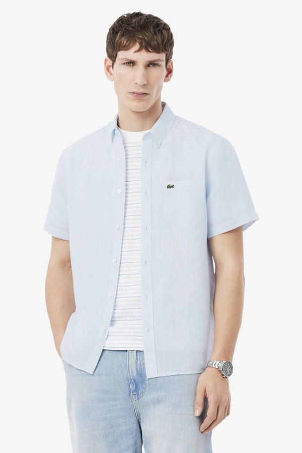 Lacoste Lichtblauw Linnen Overhemd voor Heren Blauw Heren