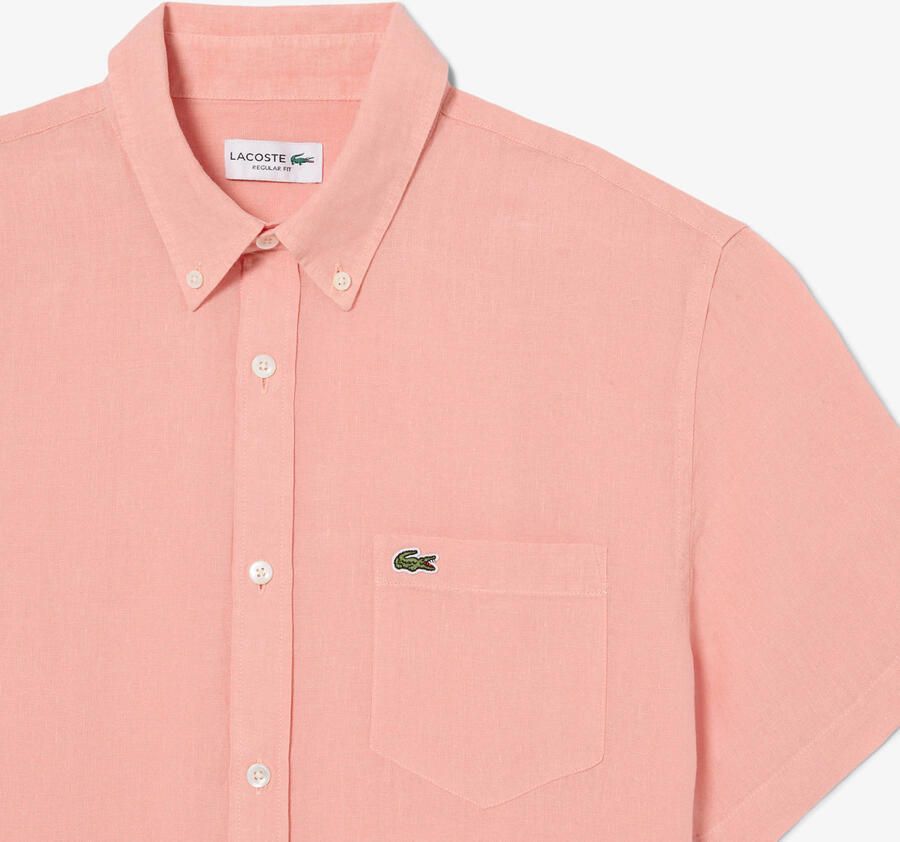 Lacoste regular casual overhemd met linnen roze - Foto 2