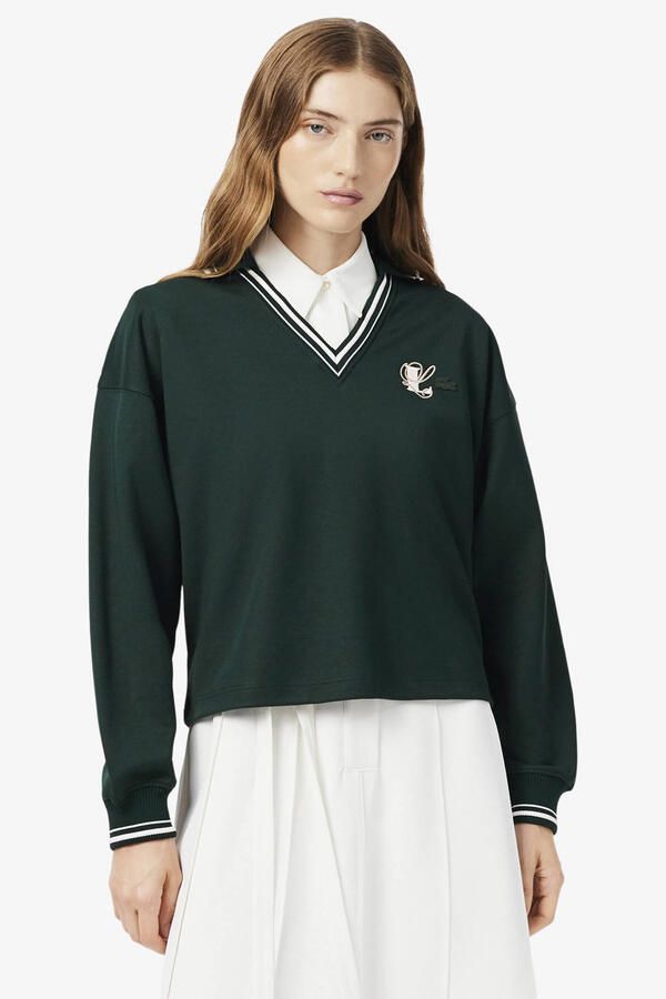 Lacoste sweater met logo donkergroen ecru