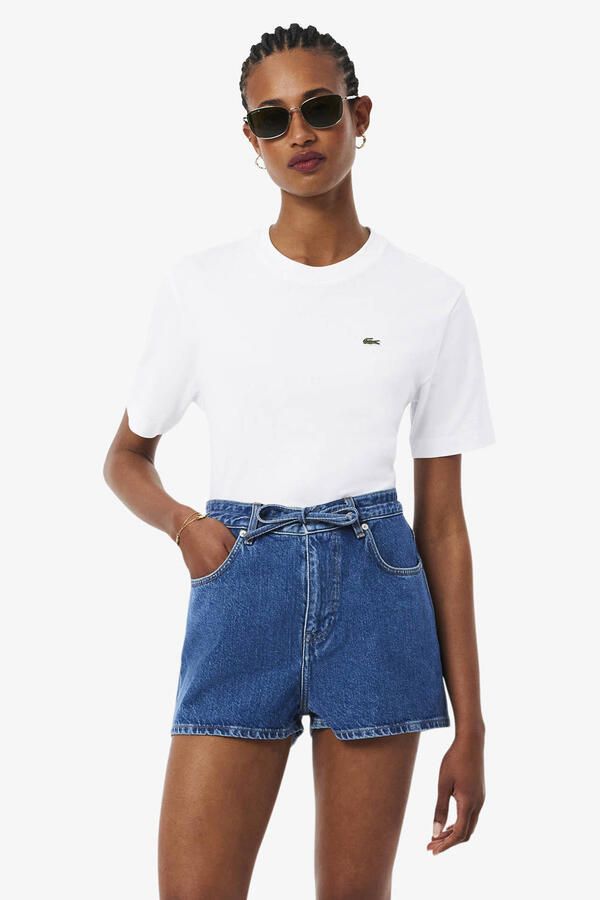 Lacoste Zachte Jersey T-shirt met Geribbelde Kraag White Dames