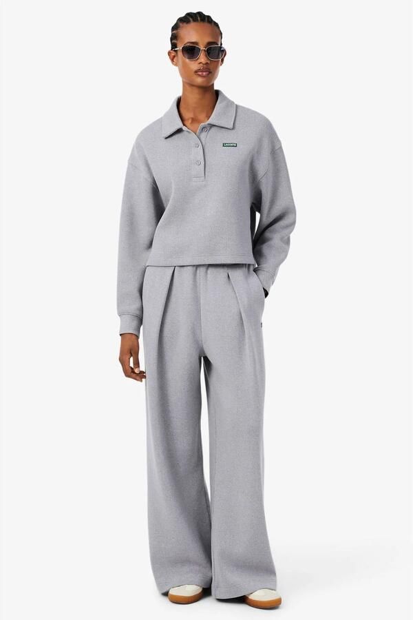 Lacoste wide leg broek met logo grijs