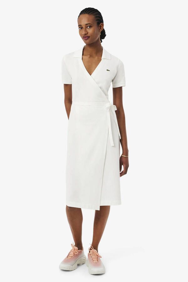 Lacoste Slim fit wikkeljurk van katoenmix - Foto 3