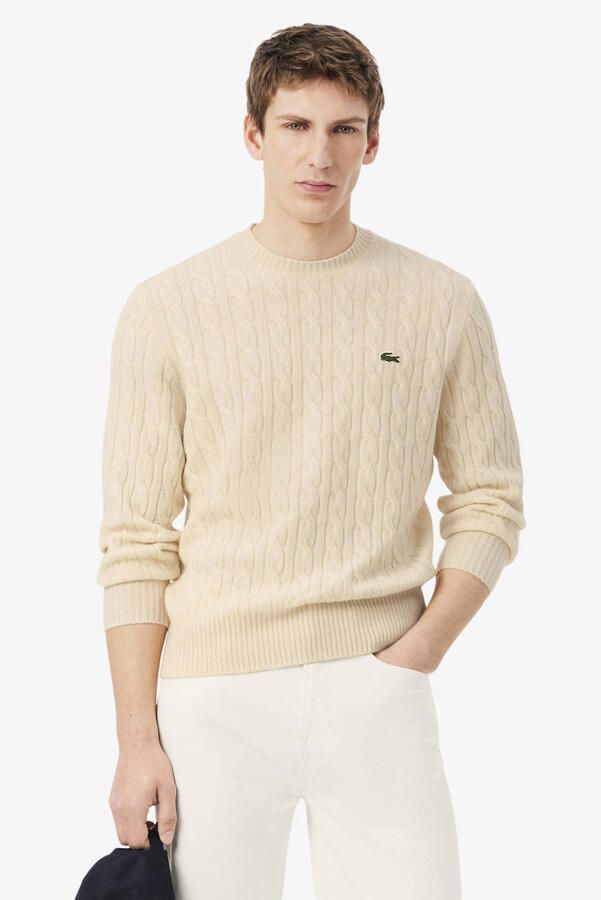 Lacoste Elegante Wintertrui met Gevlochten Details Beige Heren