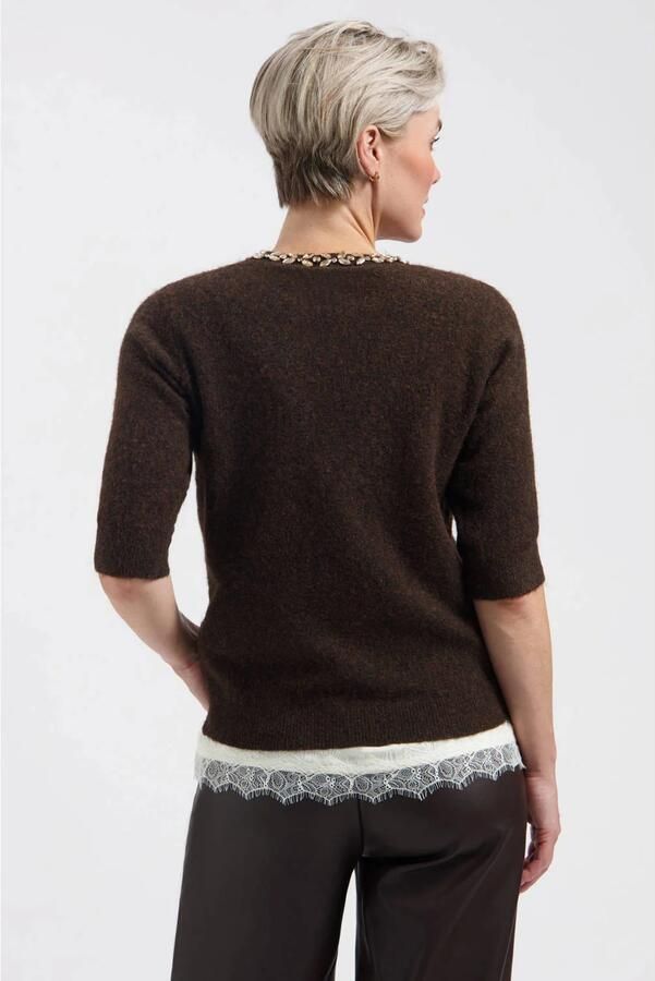 Lady Day gebreide trui met strass-steentjes en wol donkerbruin - Foto 2