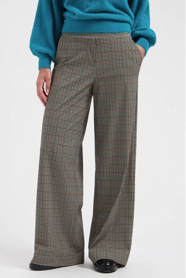 Lady Day high waist straight leg geruite broek bruin