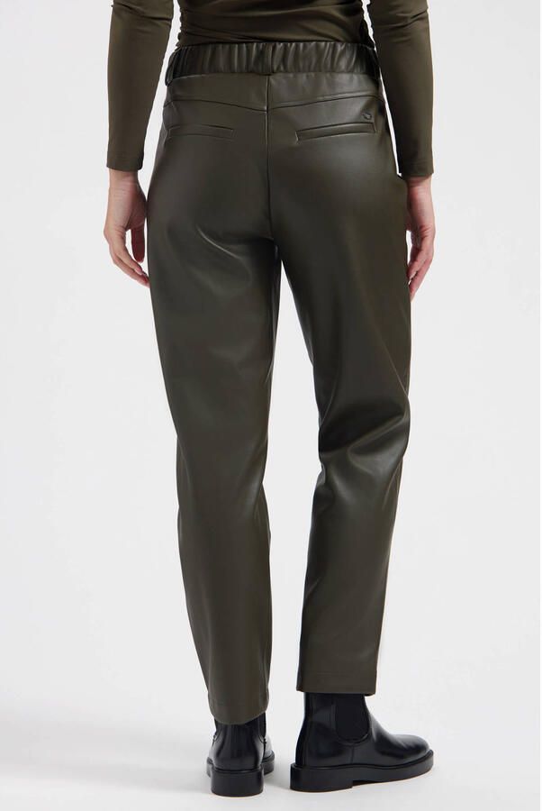 Lady Day imitatieleren high waist straight leg broek donkergroen - Foto 2