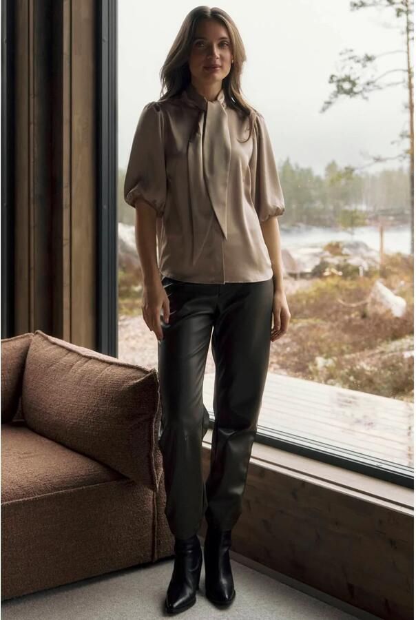 Lady Day imitatieleren high waist straight leg broek donkergroen - Foto 2