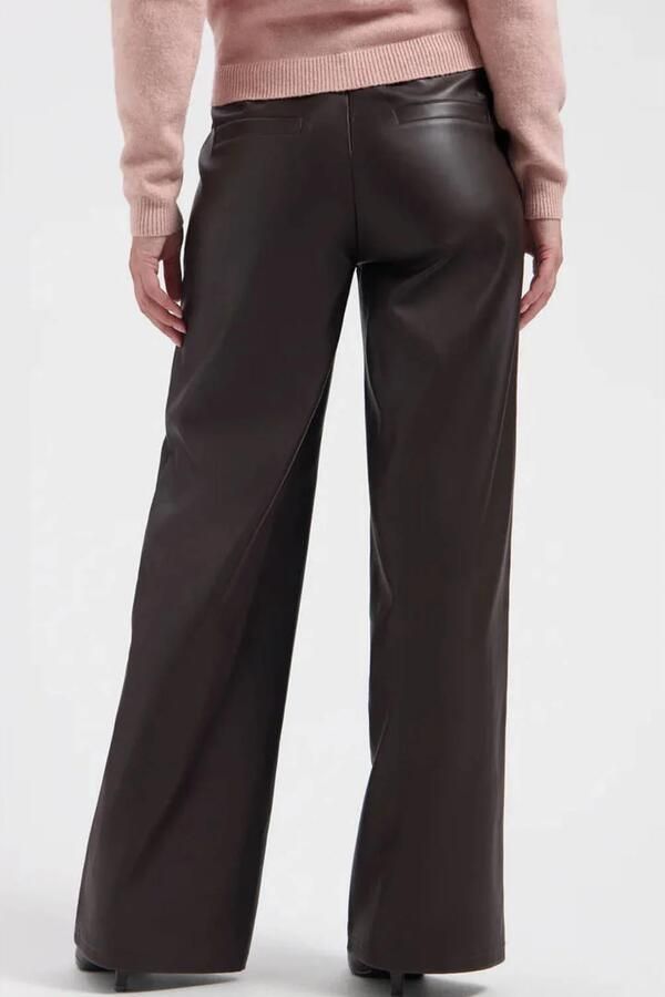 Lady Day imitatieleren wide leg broek donkerbruin - Foto 2