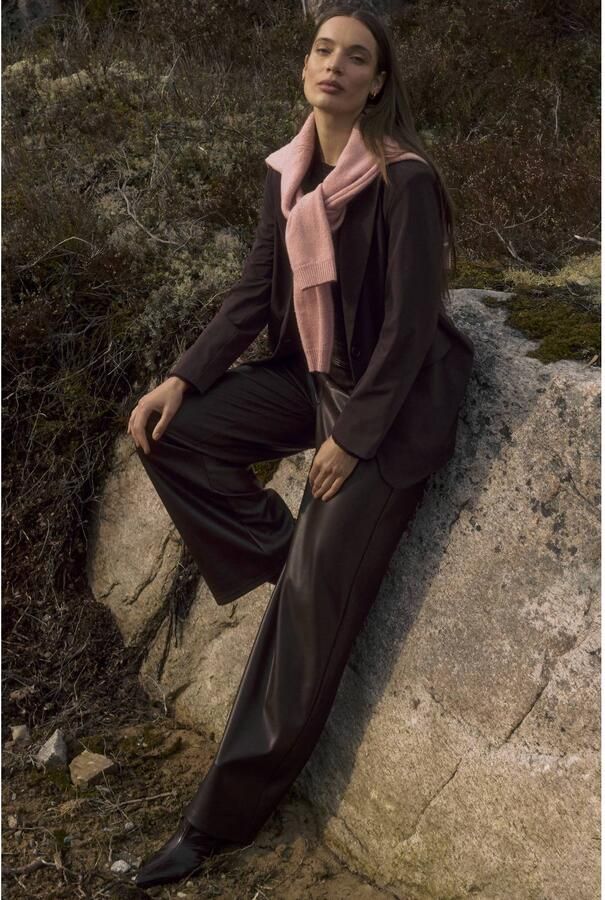 Lady Day imitatieleren wide leg broek donkerbruin - Foto 3