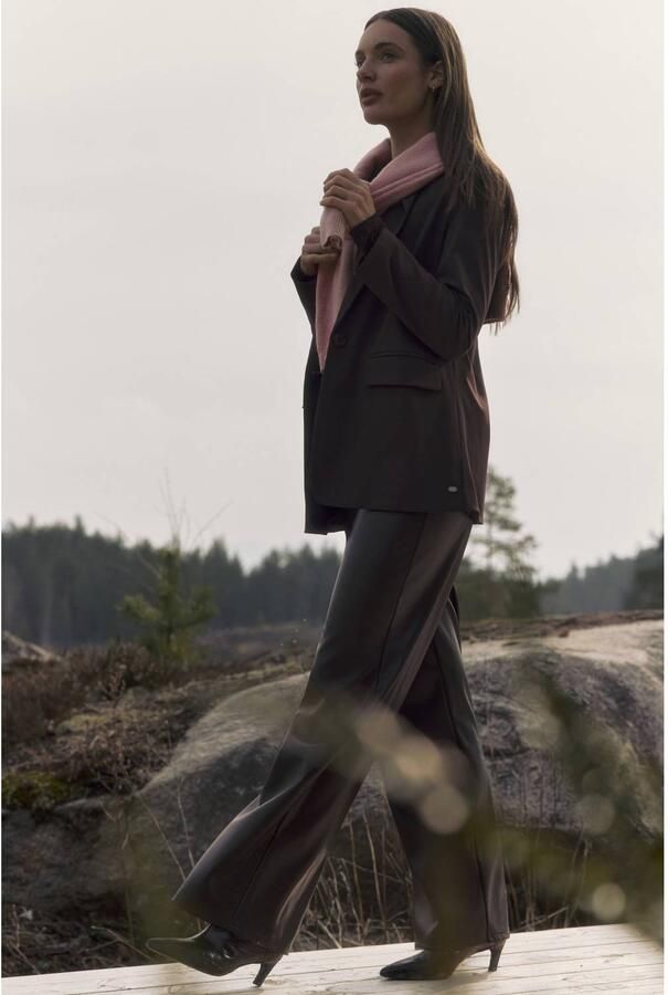 Lady Day imitatieleren wide leg broek donkerbruin - Foto 2