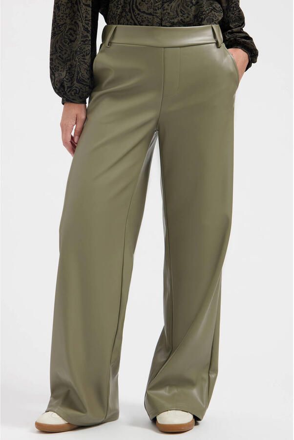 Lady Day imitatieleren wide leg broek groen