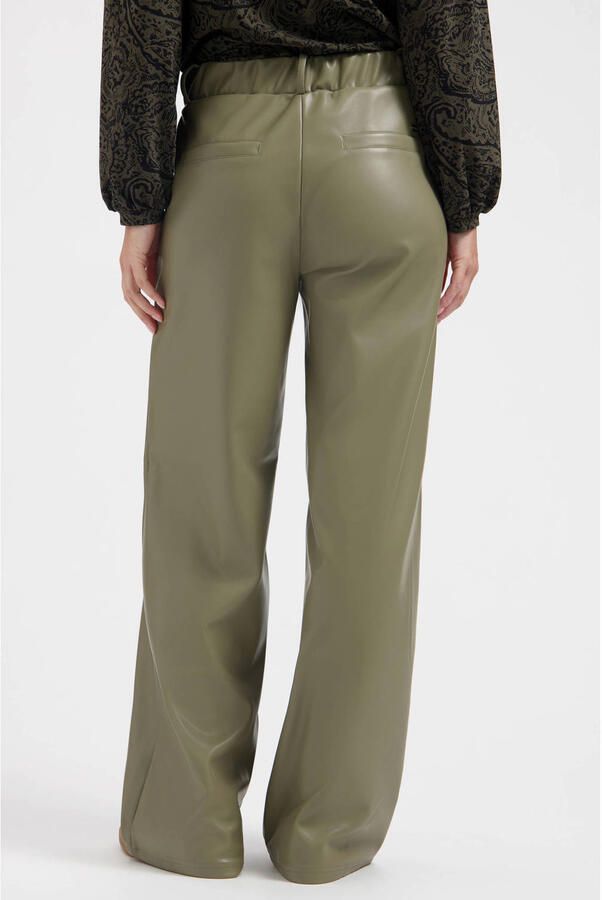 Lady Day imitatieleren wide leg broek groen - Foto 2