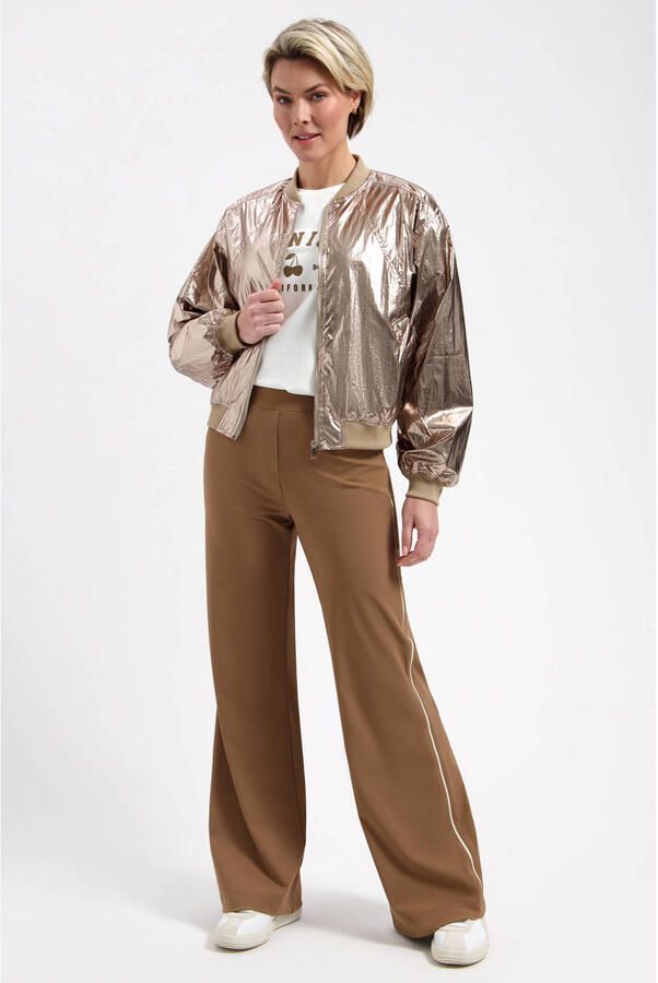Lady Day flared broek met streepprint bruin