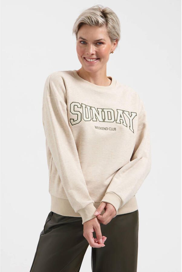 Lady Day sweater met tekstprint en wol beige