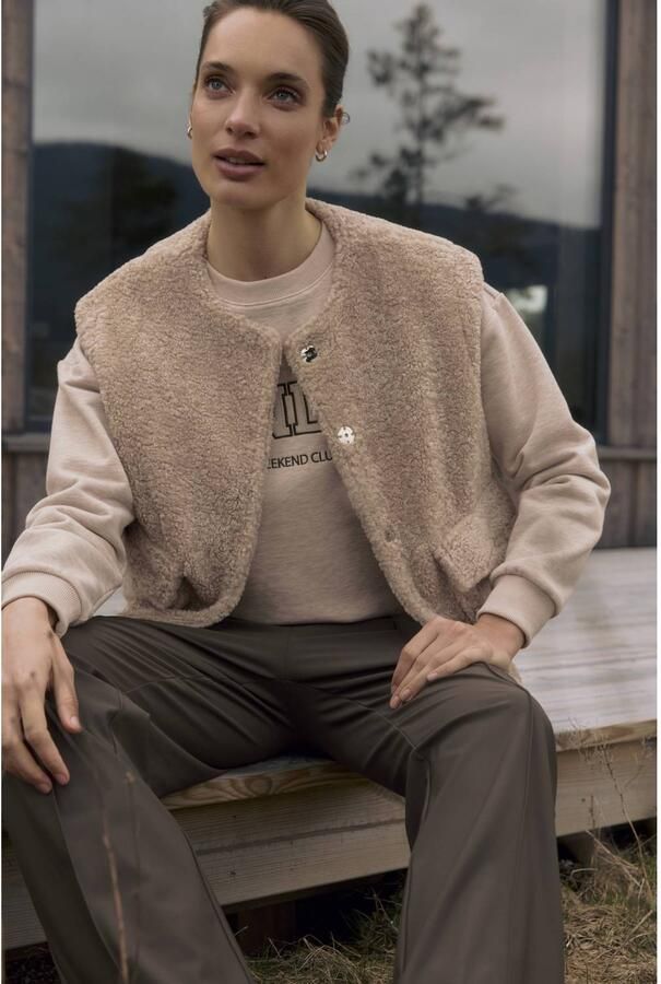 Lady Day sweater met tekstprint en wol beige - Foto 3