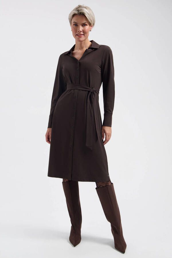Lady Day travelstof blousejurk met ceintuur donkerbruin