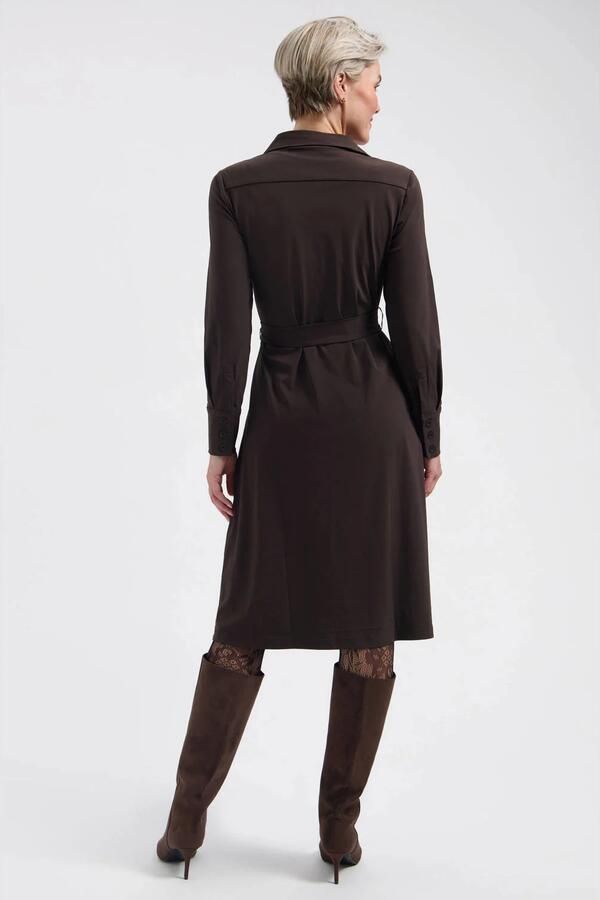 Lady Day travelstof blousejurk met ceintuur donkerbruin - Foto 2