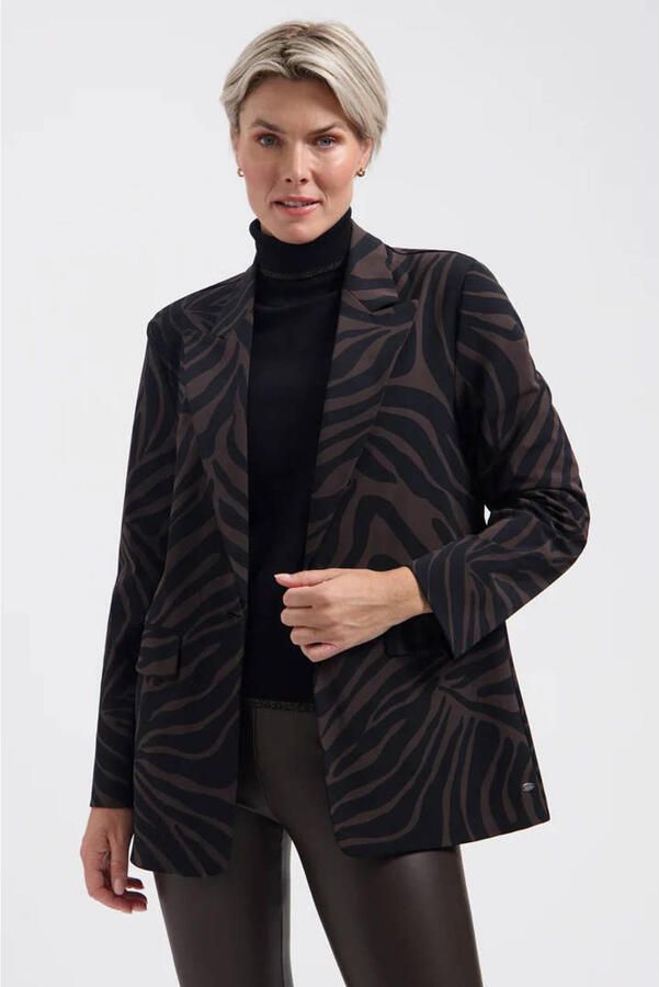 Lady Day travelstof regular fit blazer met zebraprint donkerbruin zwart - Foto 2