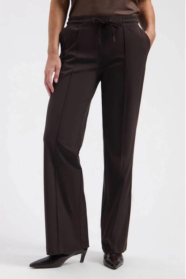 Lady Day travelstof straight leg broek bruin
