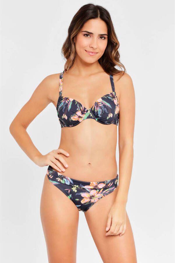Lascana voorgevormde gebloemde beugel bikinitop donkergrijs blauw roze