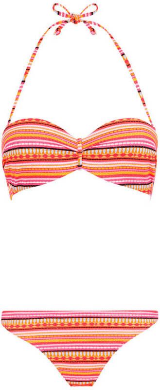 Lascana gestreepte strapless bandeau bikini oranje